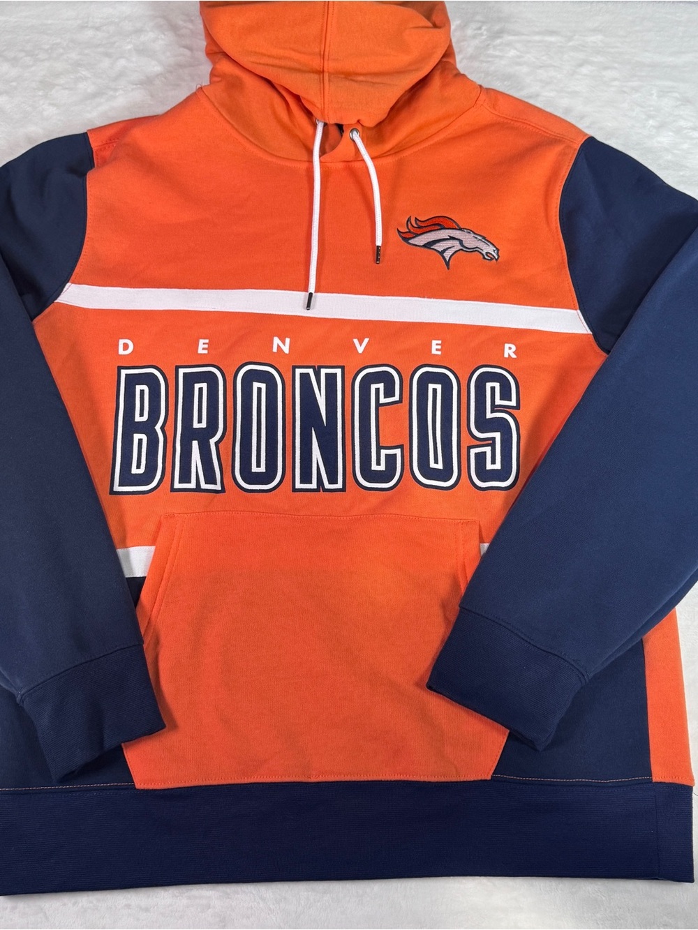 Denver Broncos NFL Team Apparel Hoodie Men’s Large Orange Navy